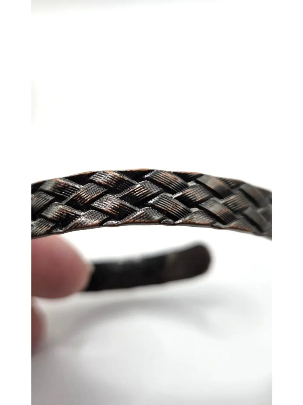 Raw Crystal Copper Cuff Bracelet With Woven Texture & Multicolor Stones